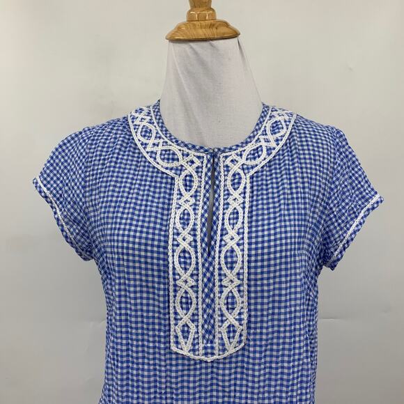 J McLaughlin Dress Womens XS Extra Small Blue White Gingham Embroidered Shift - Picture 3 of 11